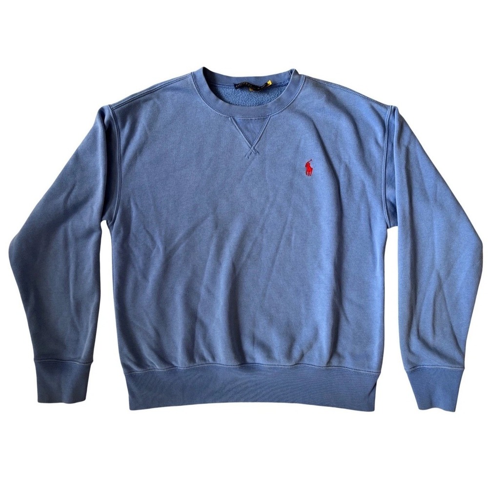Polo Ralph Lauren Mens Crewneck Sweatshirt Blue Red Pony Logo Fleece Pullover‎ M